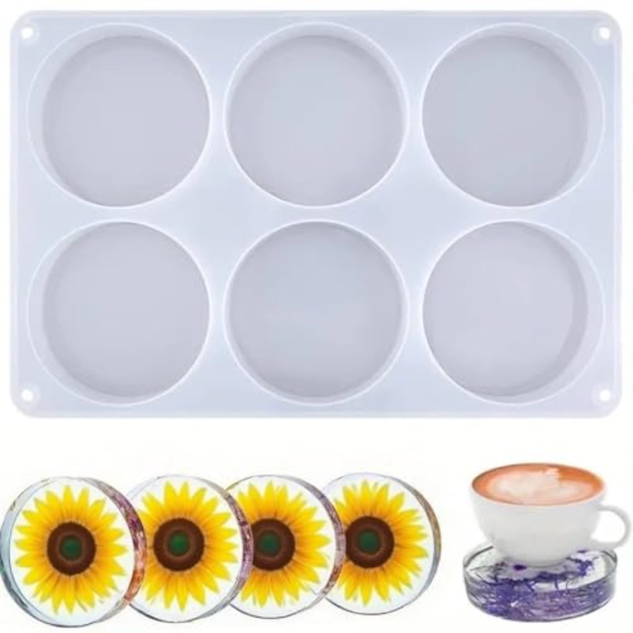 Flower Preservation Resin - แม่พิมพ์ซิลิโคนทรงกลมลึก 6 ช่องสำหรับเรซิ่นอีพ็อกซี่ ขนาด 4 นิ้ว