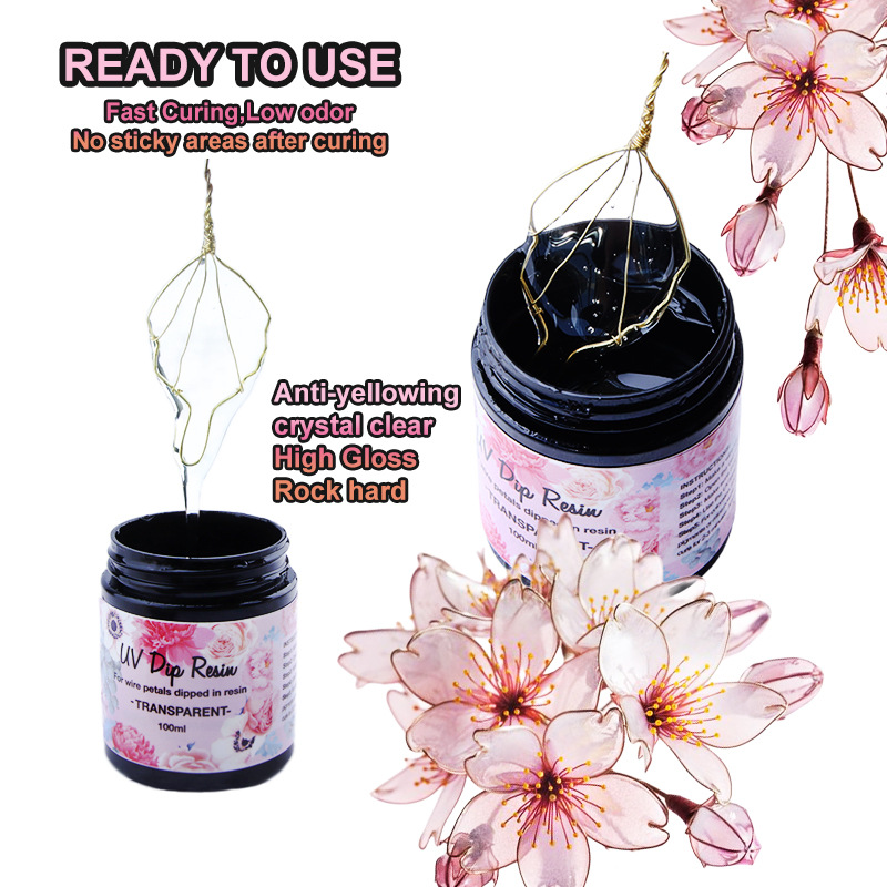 Flower Preservation Resin - กาวยูวีแบบจุ่มทำจากเรซินยูวีทำจากดอกไม้สำหรับโลหะลวดจุ่มลงในคริสตัลเรซินเครื่องประดับศีรษะยูวีไม่มีกลิ่น