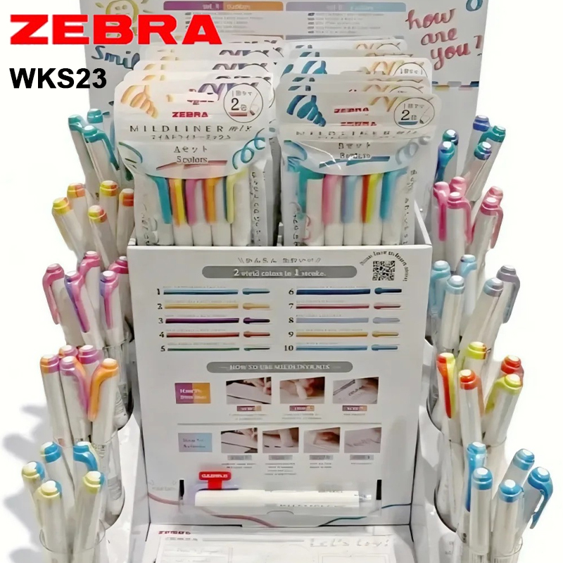 Zebra Pen Mildliner - ปากกาไฮไลท์สองสี Zebra WKS23 Mildliner Mix ปากกาแบบปั๊มหมึกคู่