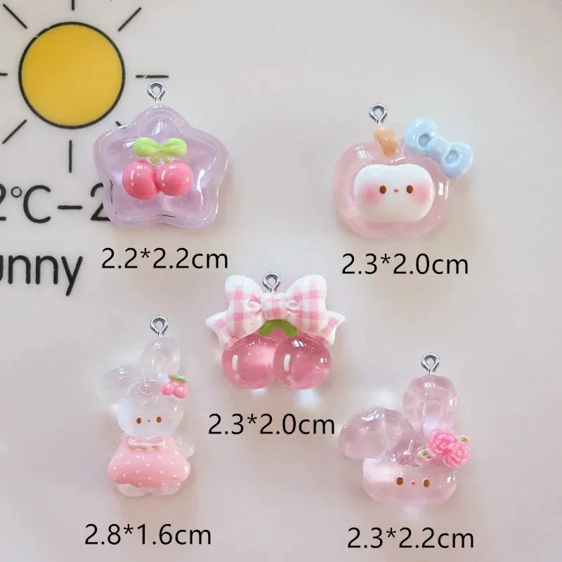 Resin Crafts Diy - ชาร์มเรซิ่นรูปกระต่ายเชอร์รี่น่ารัก 10 ชิ้น จี้รูปสัตว์การ์ตูนคาวาอี้ สำหรับงาน DIY