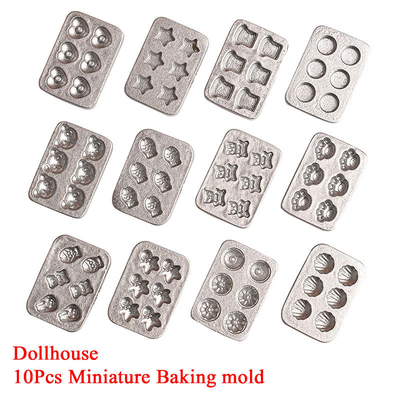 Silicone Mold Tray - แม่พิมพ์อบขนมจิ๋วสำหรับบ้านตุ๊กตา 10 ชิ้น ฉากครัวจิ๋ว จานจิ๋ว แม่พิมพ์อบขนมรูปคนขนมปังขิง